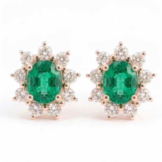 Aretes de Esmeralda con halo de diamantes