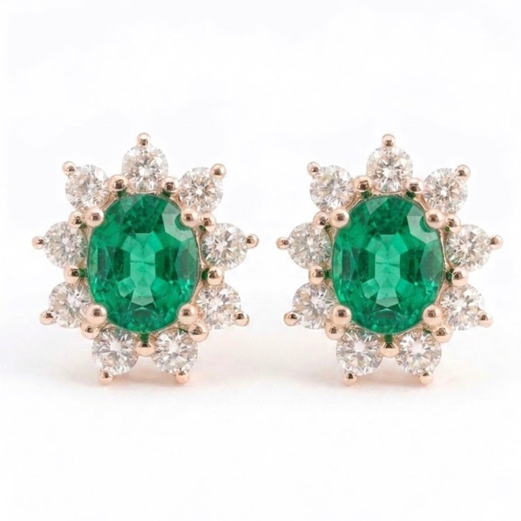 Aretes de Esmeralda con halo de diamantes