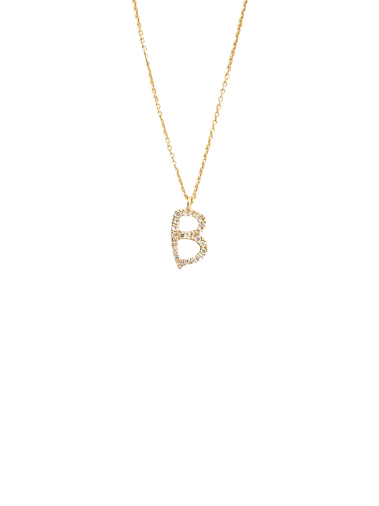 Collar inicial B con diamantes en oro amarillo 14 k