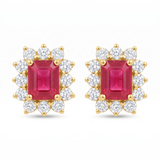 Aretes rubí y diamantes