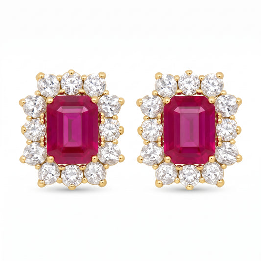 Aretes rubí y diamantes
