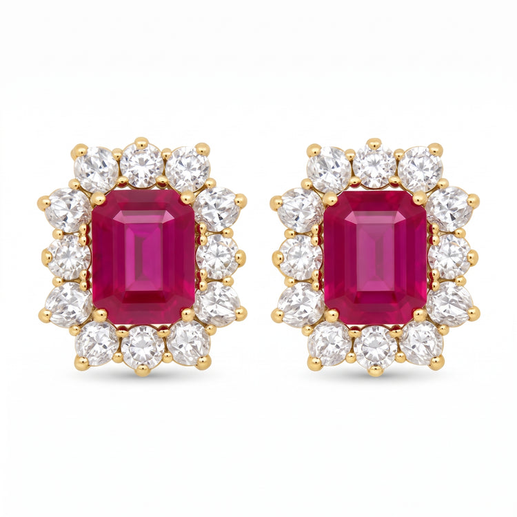 Aretes rubí y diamantes