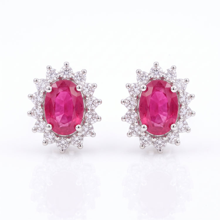 Aretes rubí y diamantes