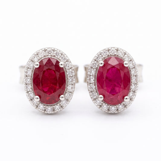 Aretes rubí y diamantes