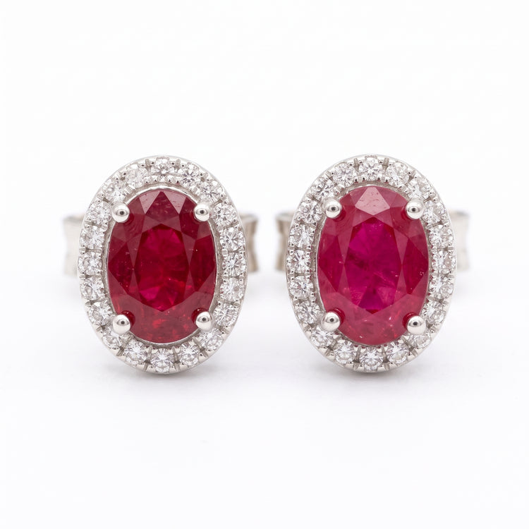 Aretes rubí y diamantes