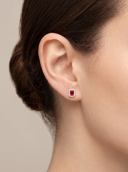 Aretes rubí y diamantes