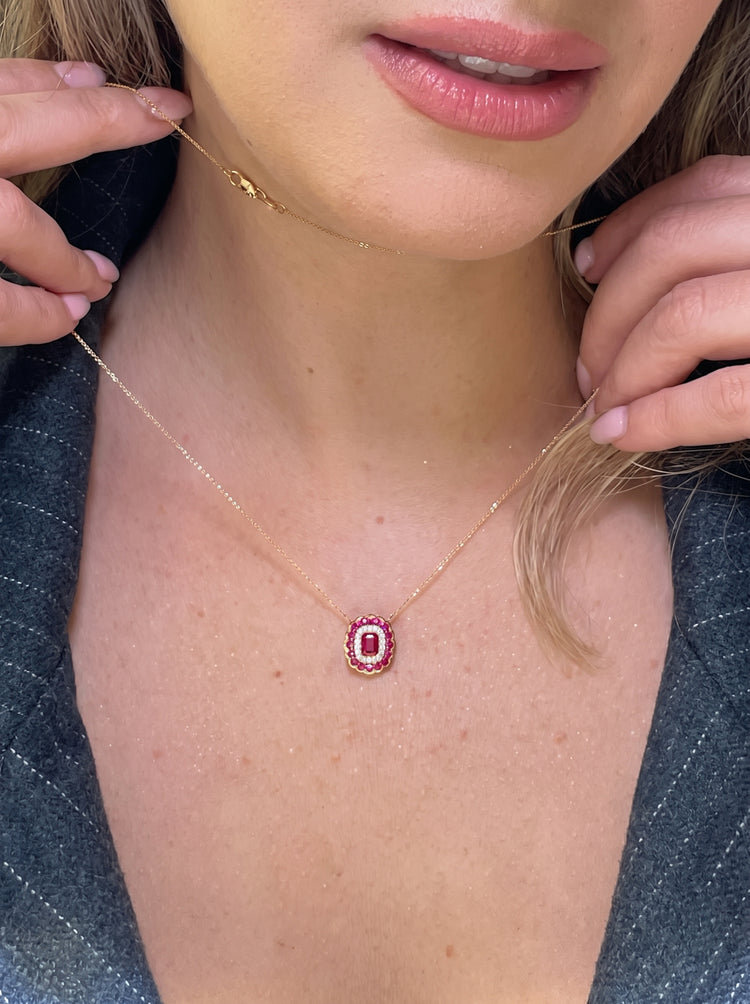 Collar Doble Halo Rubí