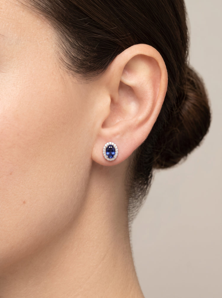 Aretes diamantes y zafiros