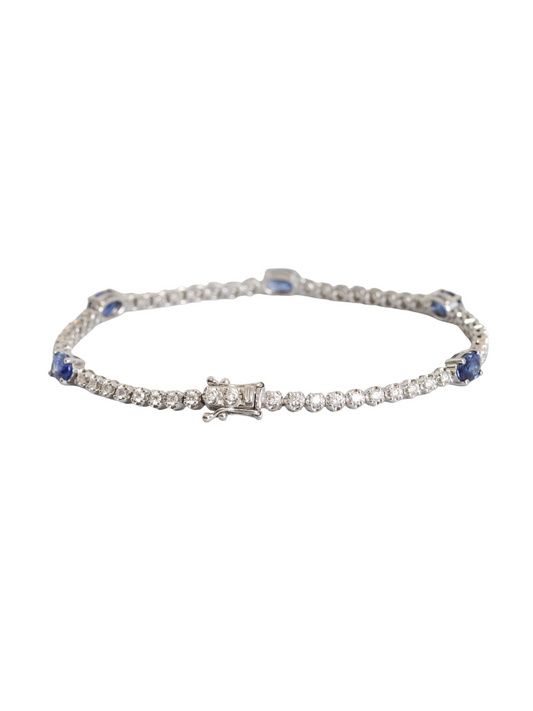 Pulsera de zafiros azules con diamantes en oro blanco 14k