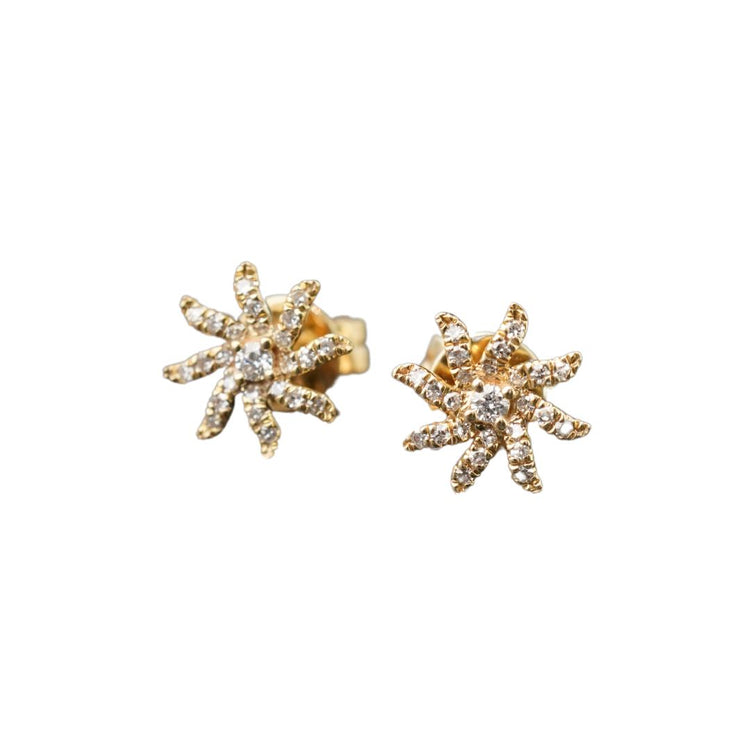 Aretes Oro Amarillo 14k tipo Sol con Diamantes