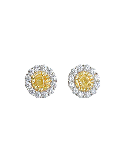 Aretes Fancy Yellow con diamantes y oro blanco 18 k