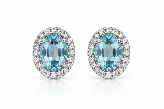 Aretes Aguamarina Oval Diamantes
