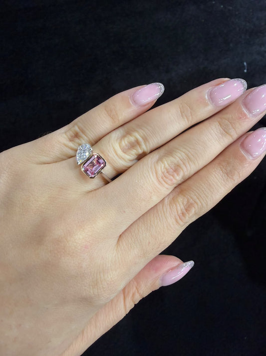 Anillo Zafiro Rosa Diamante Toi et Moi