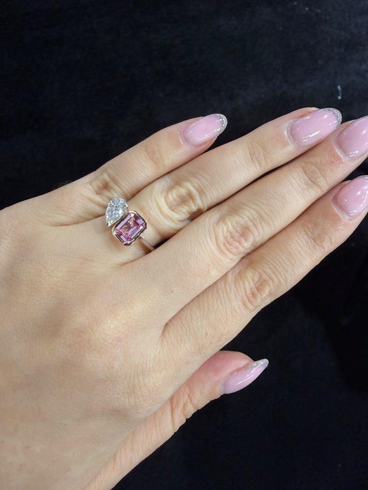Anillo Zafiro Rosa Diamante Toi et Moi