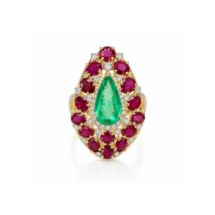 Anillo Esmeralda Rubíes Diamantes