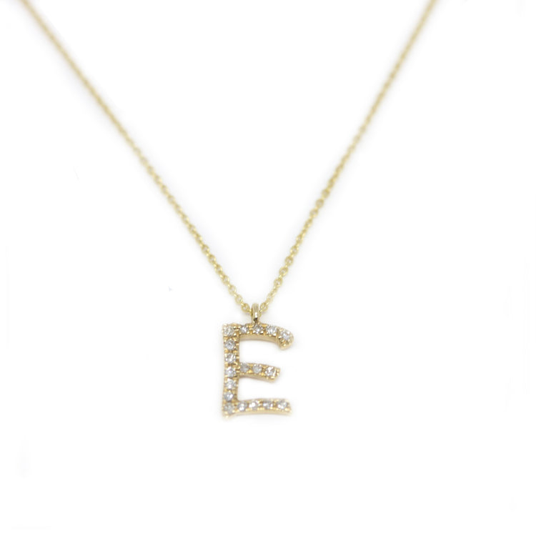 Collar inicial E con diamantes en oro amarillo 14 k